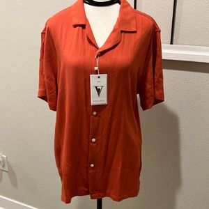 Denim & Flower rusty orange button up shirt graphic flowers NWT